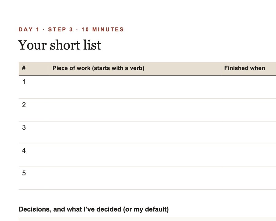 Planner page in Word: your short list and time budget